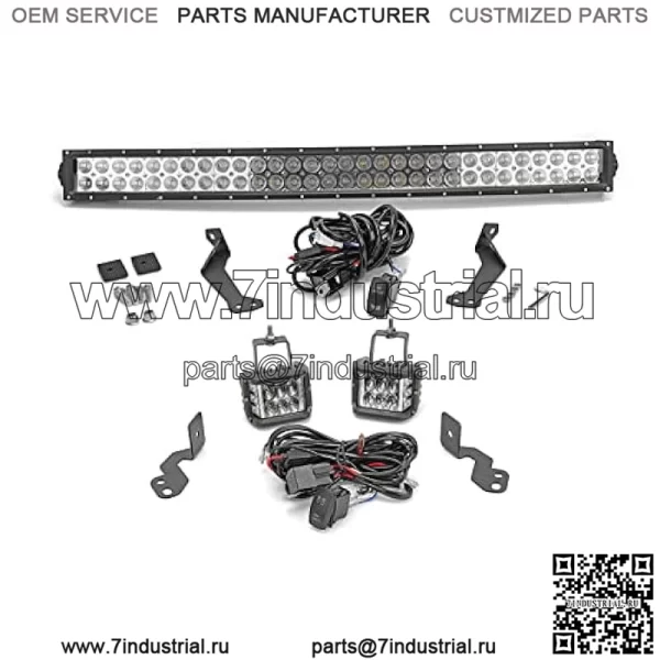 Совместим с моделями Polaris RZR XP 1000 900. Верхняя крыша. Комплект кронштейна для крепления изогнутой светодиодной панели с комбинированным лучом, 32 дюйма, 180 Вт + 4-дюймовые кронштейны для крепления на стойке бокового светодиодного модуля, 60 Вт, с комплектом проводки.