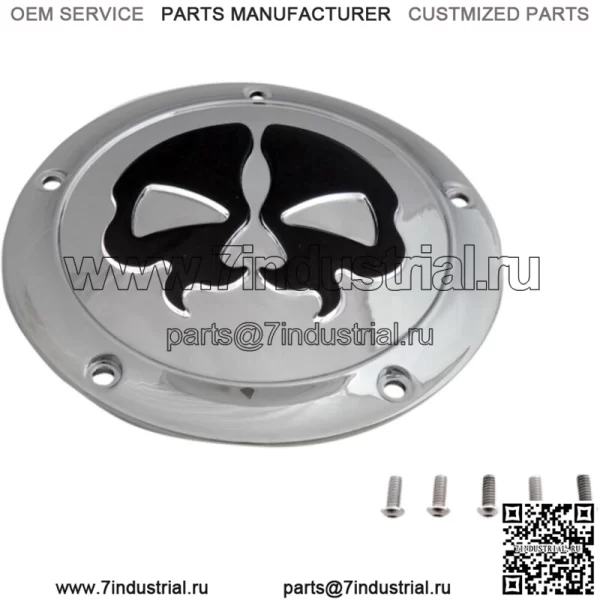 Split Black Skull Derby Cover Accent Chrome 16+ Harley Touring (Для: Harley-Davidson)