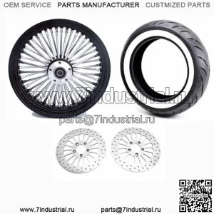 Переднее колесо 16x3,5, 48 Fat King Spoke, черный хромированный обод, пакет с двумя дисками, покрышка WW (для: Harley-Davidson)