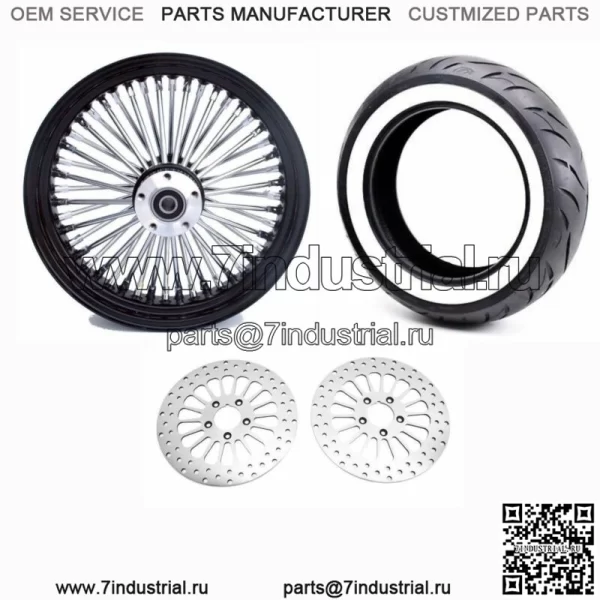 Переднее колесо 16x3,5, 48 Fat King Spoke, черный хромированный обод, пакет с двумя дисками, покрышка WW (для: Harley-Davidson)