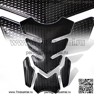 3D 4-х предметная наклейка/наклейка на накладку топливного бака, перфорированная черная с черной отделкой