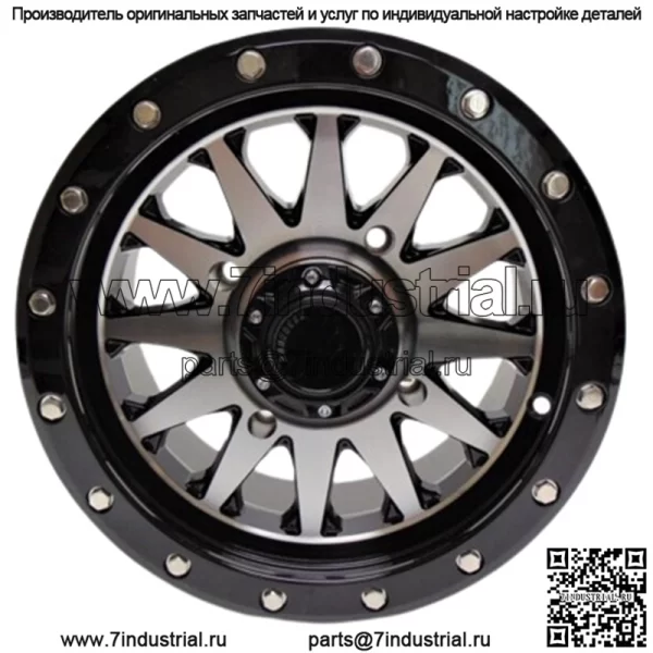 Колесо QuadBoss Wagon 14x7 4+3 со смещением 4/156, черное/механическая обработка RT-GW106147156BMA (для: Polaris)